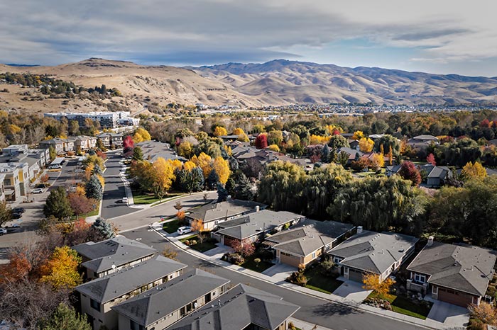 Multifamily residential apartment buildings with fall colors in boise, idaho